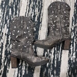 Vintage Women's Cowtown Western Roper Leather Boots, Brown,‎ Size 7